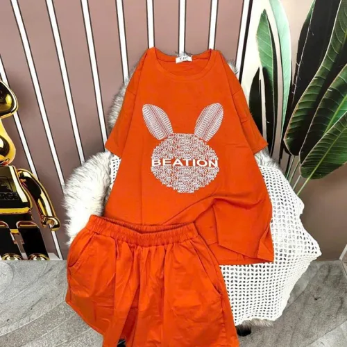 Đồ bộ quần đùi áo tay ngắn in hình đầu thỏ