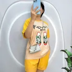 Đồ bộ quần đùi áo tay ngắn in hình đôi dép