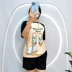 Đồ bộ quần đùi áo tay ngắn in hình đôi dép