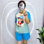 Đồ bộ quần đùi áo tay ngắn in hình em bé đội mũ