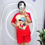 Đồ bộ quần đùi áo tay ngắn in hình em bé đội mũ