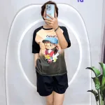 Đồ bộ quần đùi áo tay ngắn in hình em bé đội mũ