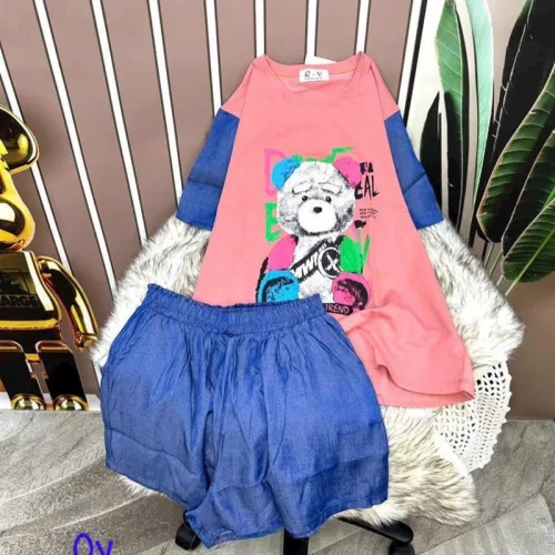 Đồ bộ quần đùi áo tay ngắn in hình gấu