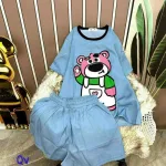 Đồ bộ quần đùi áo tay ngắn in hình gấu hồng