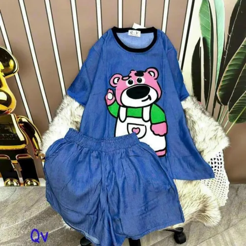 Đồ bộ quần đùi áo tay ngắn in hình gấu hồng