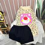 Đồ bộ quần đùi áo tay ngắn in hình gấu hồng