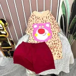 Đồ bộ quần đùi áo tay ngắn in hình gấu hồng