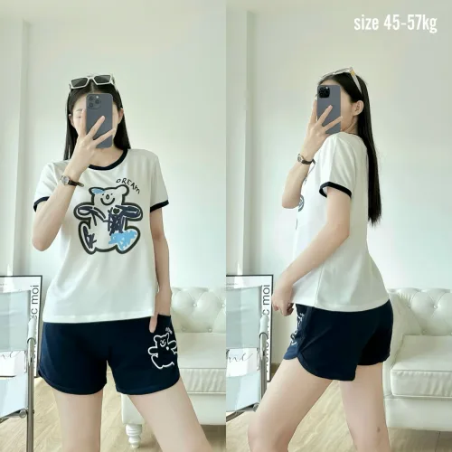 Đồ bộ quần đùi áo tay ngắn in hình gấu màu