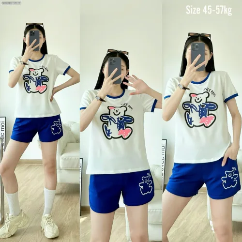 đồ bộ quần đùi áo tay ngắn in hình gấu màu quần màu tay áo