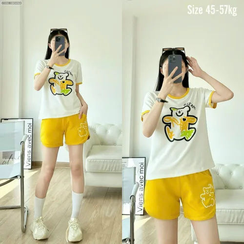 đồ bộ quần đùi áo tay ngắn in hình gấu màu quần màu tay áo
