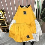 Đồ bộ quần đùi áo tay ngắn in hình gấu trắng nhỏ