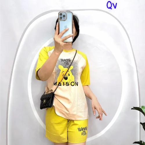 Đồ bộ quần đùi áo tay ngắn in hình gấu vàng