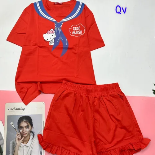 đồ bộ quần đùi áo tay ngắn in hình khăn quàng