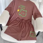 Đồ bộ quần đùi áo tay ngắn in hình mèo form rộng