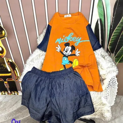 Đồ bộ quần đùi áo tay ngắn in hình mickey