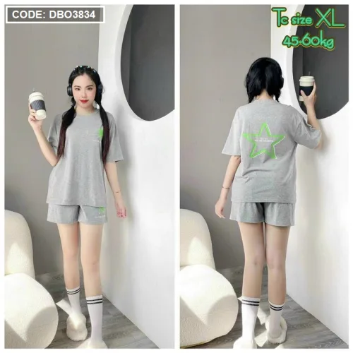 Đồ bộ quần đùi áo tay ngắn in hình sao form rộng