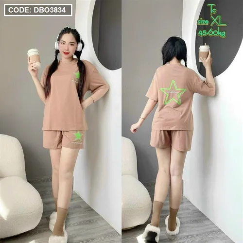 Đồ bộ quần đùi áo tay ngắn in hình sao form rộng