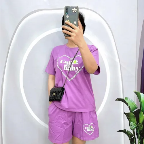 Đồ bộ quần đùi áo tay ngắn in hình trái tim