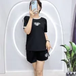 Đồ bộ quần đùi áo tay ngắn in hình trái tim đen