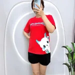 Đồ bộ quần đùi áo tay ngắn in mèo trắng bên hông