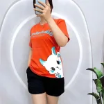 Đồ bộ quần đùi áo tay ngắn in mèo trắng bên hông