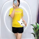 Đồ bộ quần đùi áo tay ngắn in mèo trắng bên hông