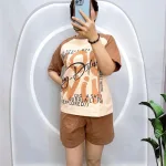 Đồ bộ quần đùi áo tay ngắn in nhiều chữ màu đậm
