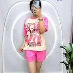 Đồ bộ quần đùi áo tay ngắn in nhiều chữ màu đậm
