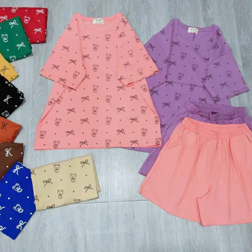 đồ bộ quần đùi áo tay ngắn in nhiều nơ và chữ