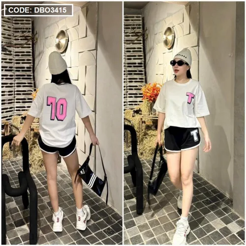 Đồ bộ quần đùi áo tay ngắn in số