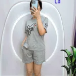 Đồ bộ quần đùi áo tay ngắn in trái tim chữ