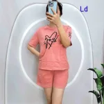 Đồ bộ quần đùi áo tay ngắn in trái tim chữ