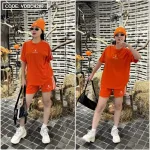 Đồ bộ quần đùi áo tay ngắn phối 2 sọc viền in chữ s