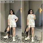 Đồ bộ quần đùi áo tay ngắn phối 2 sọc viền in chữ s