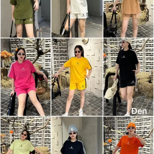 Đồ bộ quần đùi áo tay ngắn phối 2 sọc viền in chữ s
