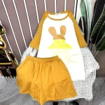 Đồ bộ quần đùi áo tay ngắn phối màu cổ tròn in hình