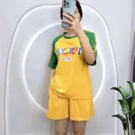 Đồ bộ quần đùi áo tay ngắn phối màu in chữ