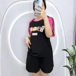 Đồ bộ quần đùi áo tay ngắn phối màu in chữ