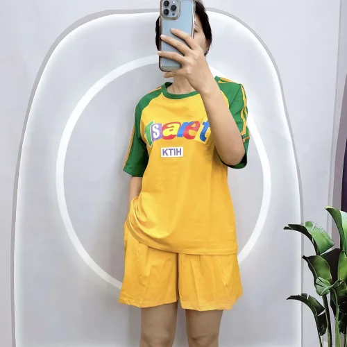 Đồ bộ quần đùi áo tay ngắn phối màu in chữ