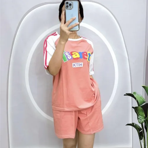 Đồ bộ quần đùi áo tay ngắn phối màu in chữ