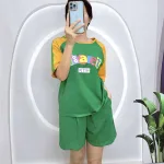 Đồ bộ quần đùi áo tay ngắn phối màu in chữ