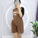 Đồ bộ quần đùi áo tay ngắn phối màu in chữ