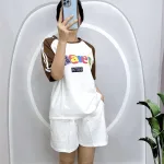 Đồ bộ quần đùi áo tay ngắn phối màu in chữ
