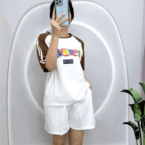 Đồ bộ quần đùi áo tay ngắn phối màu in chữ