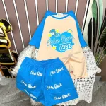 Đồ bộ quần đùi áo tay ngắn phối tay màu in hình