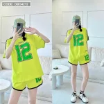 Đồ bộ quần đùi áo tay ngắn phối viền in số 12