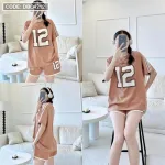 Đồ bộ quần đùi áo tay ngắn phối viền in số 12
