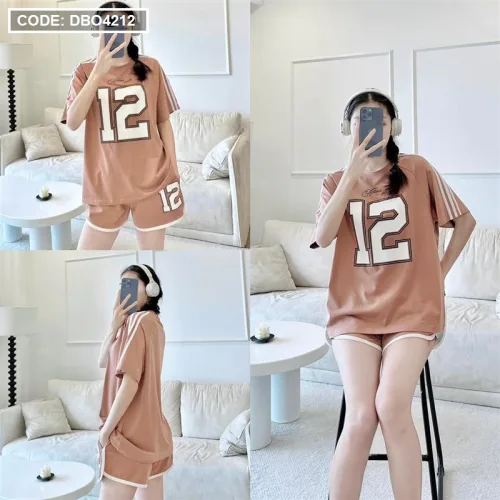 Đồ bộ quần đùi áo tay ngắn phối viền in số 12