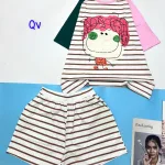 đồ bộ quần đùi áo tay ngắn sọc ngang in hình bé mặt to