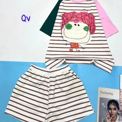 đồ bộ quần đùi áo tay ngắn sọc ngang in hình bé mặt to